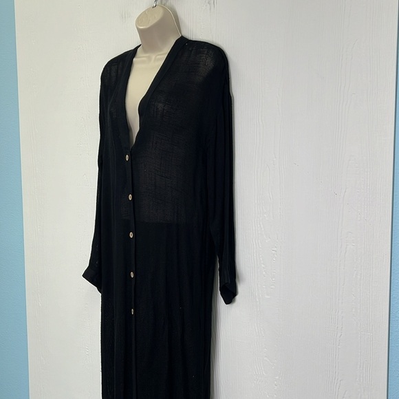 Free People - Black Button Down Long Sleeve Long Lightweight Sweater Duster XS - Picture 7 of 14